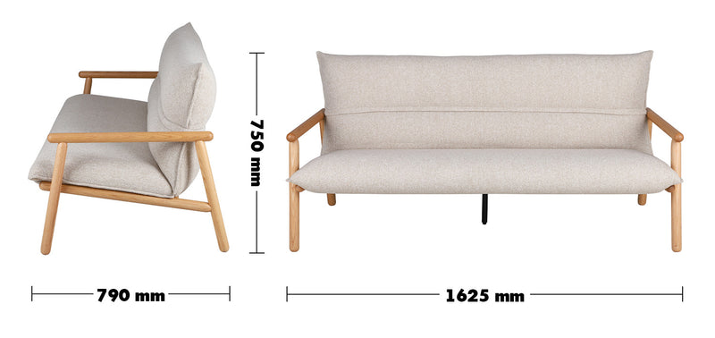 Scandinavian Oak Wood Fabric 2 Seater Sofa MAY Size Chart