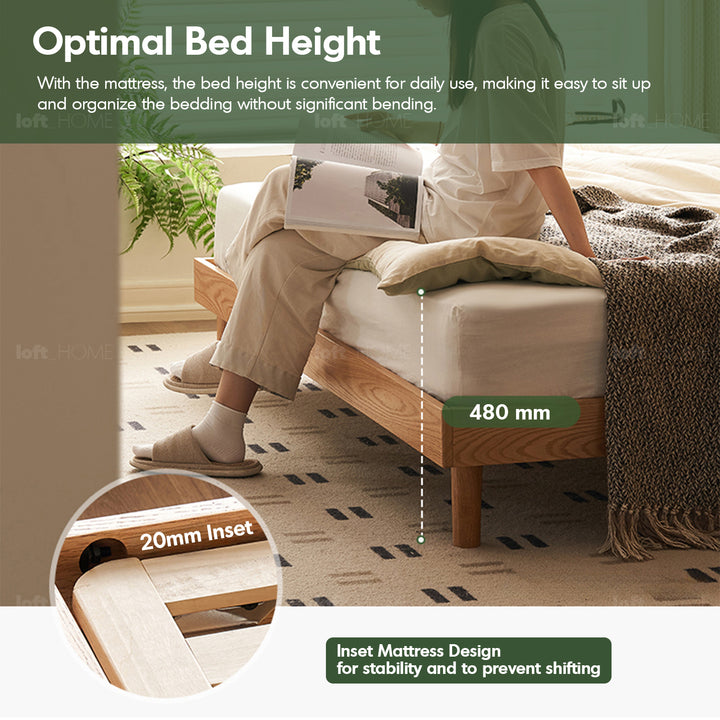 Scandinavian Oak Wood Fabric Bed RUTLAND