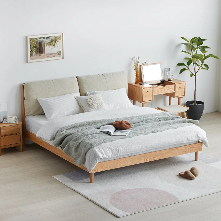 Scandinavian oak wood fabric bed rutland primary product view.