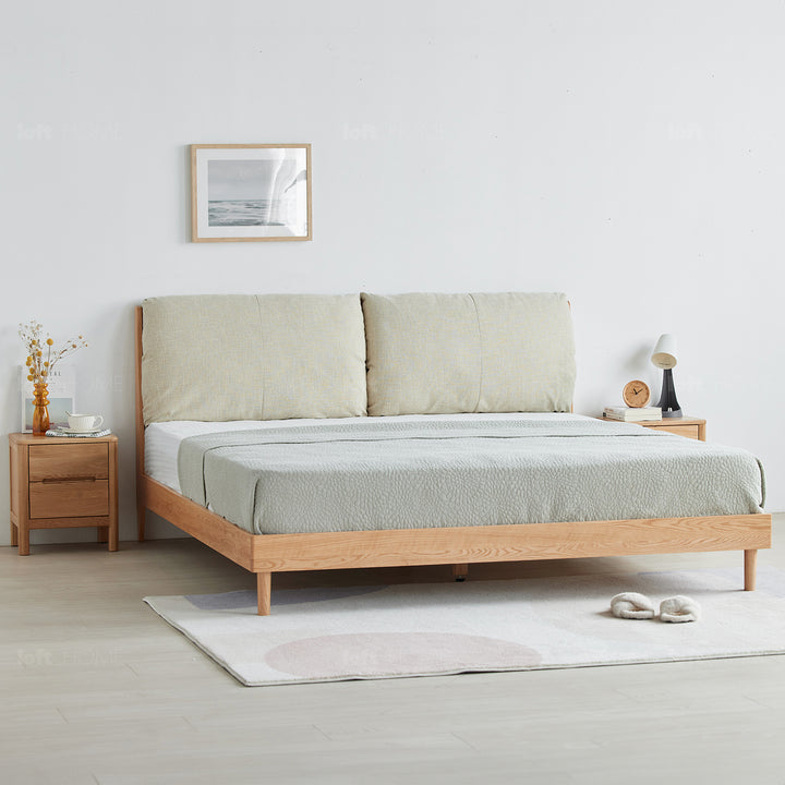 Scandinavian Oak Wood Fabric Bed RUTLAND