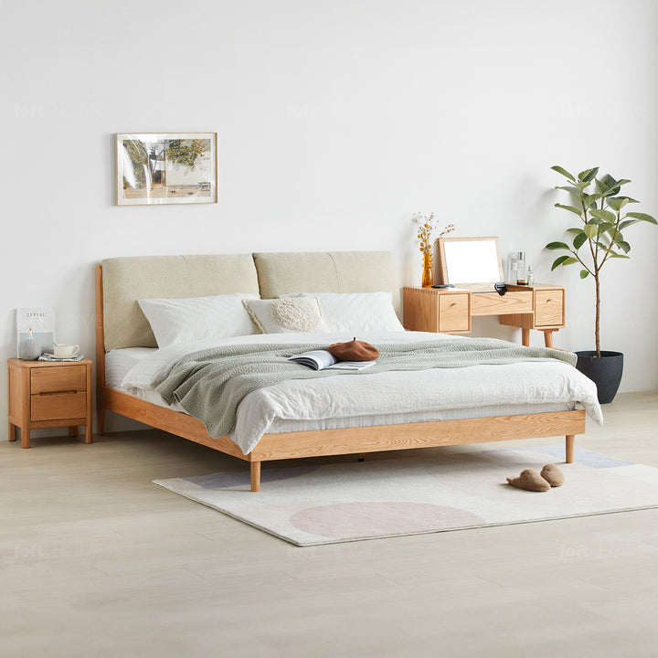 Scandinavian Oak Wood Fabric Bed RUTLAND