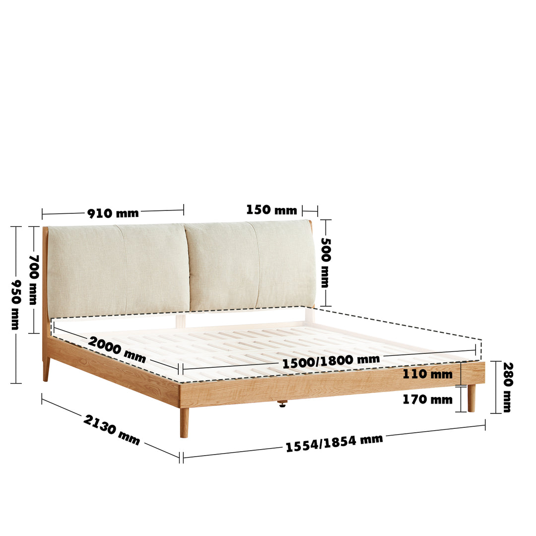 Scandinavian Oak Wood Fabric Bed RUTLAND