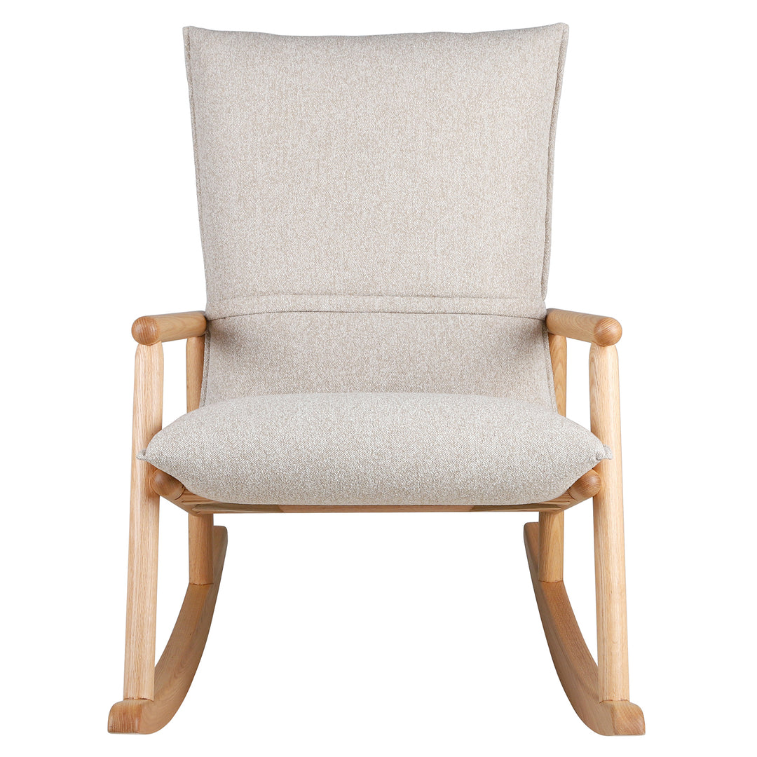 Scandinavian oak wood fabric rocking chair may layered structure.