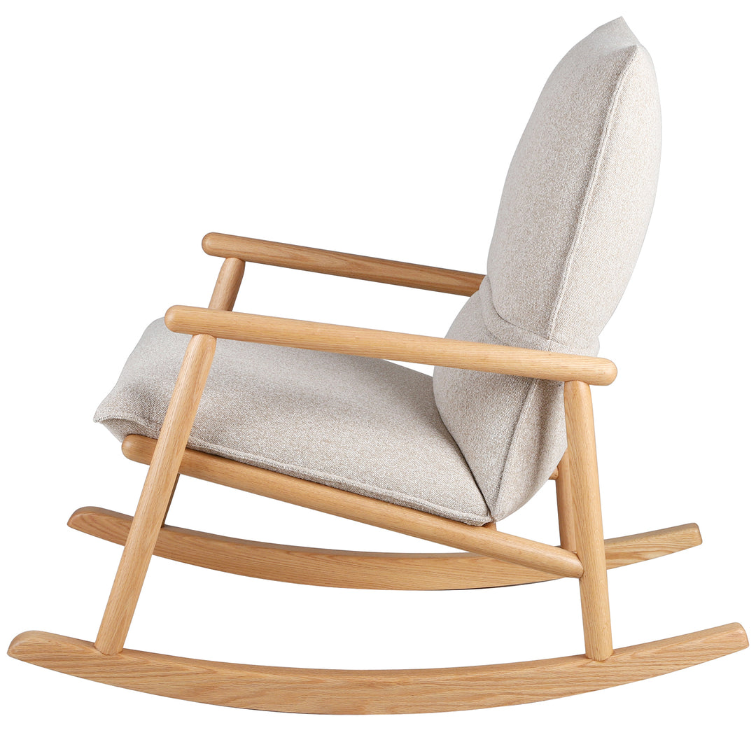 Scandinavian oak wood fabric rocking chair may detail 1.