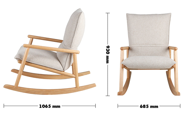 Scandinavian Oak Wood Fabric Rocking Chair MAY Size Chart