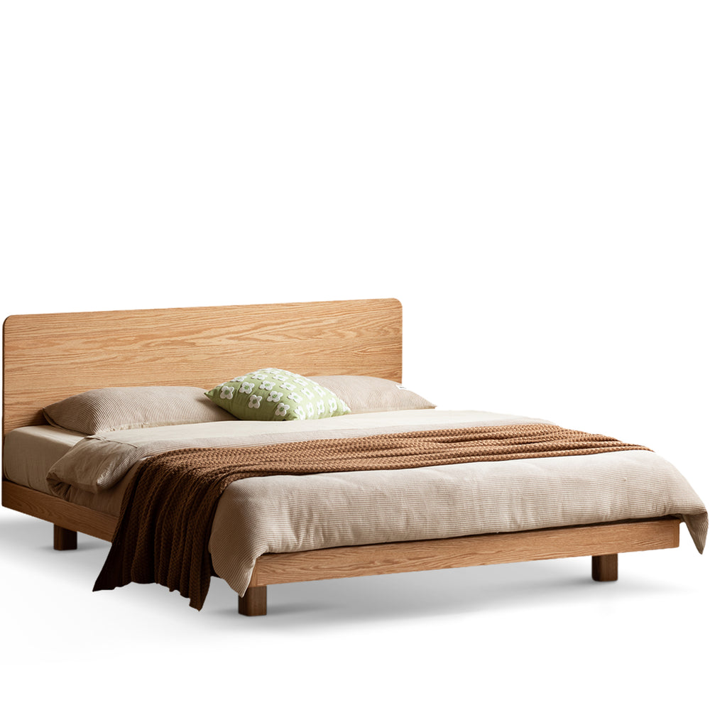 Scandinavian oak wood floating bed drift in white background.