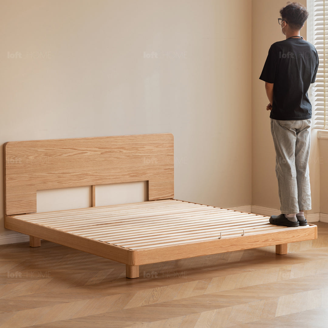 Scandinavian oak wood floating bed drift conceptual design.