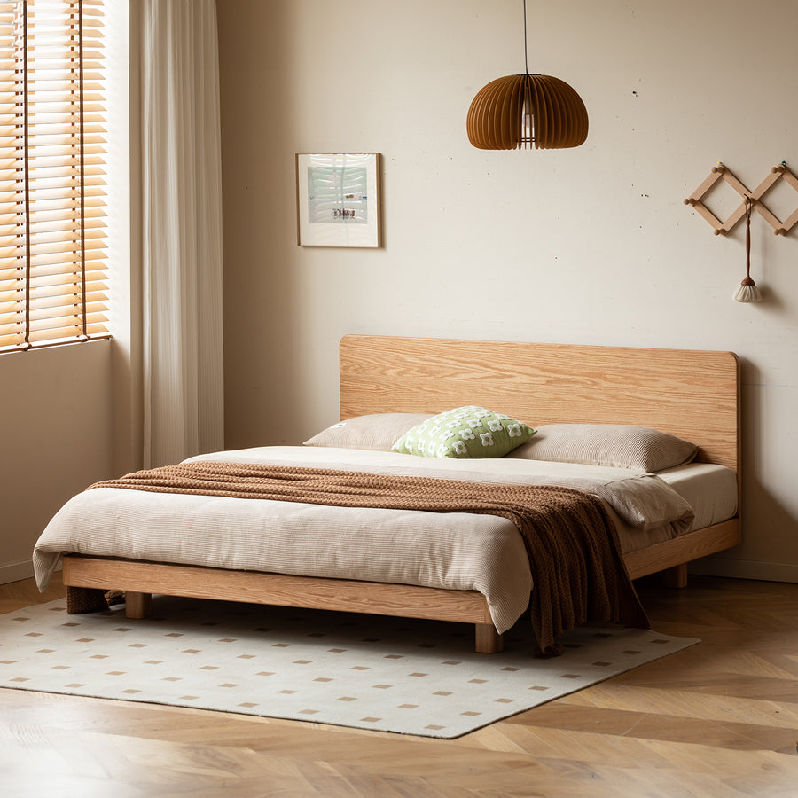 Scandinavian oak wood floating bed drift primary product view.