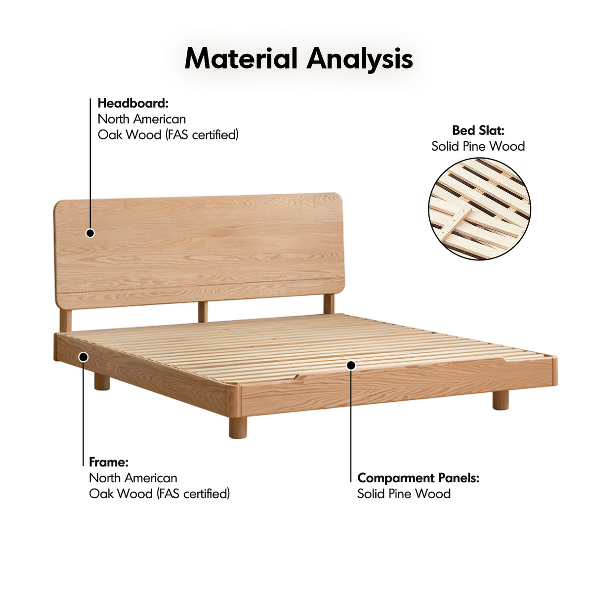 Scandinavian oak wood floating bed glide situational feels.