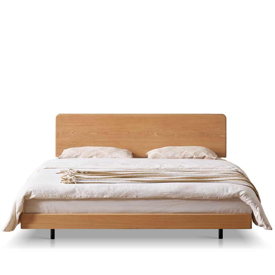 Scandinavian oak wood headboard adjustable bed nora in white background.