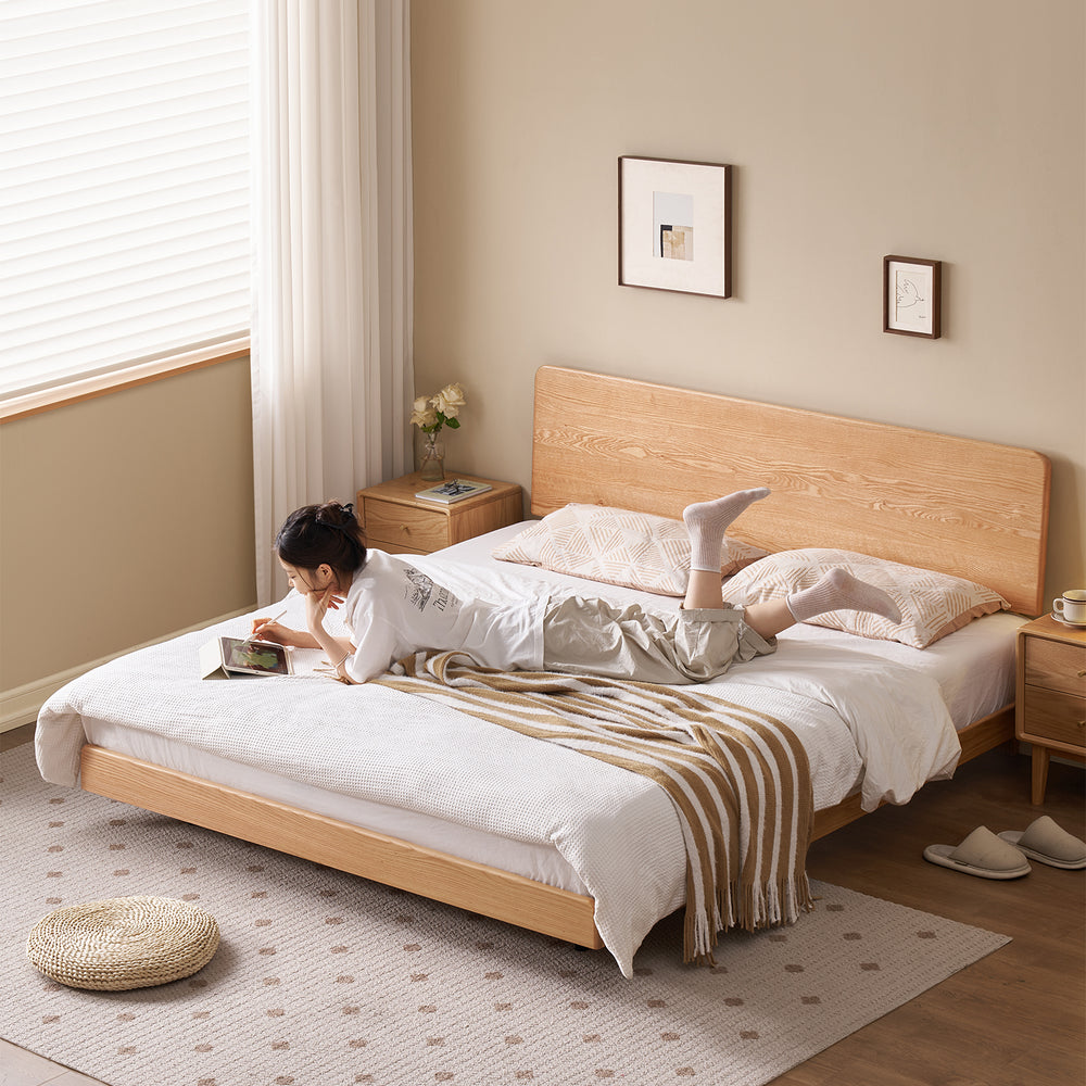 Scandinavian oak wood headboard adjustable bed nora primary product view.