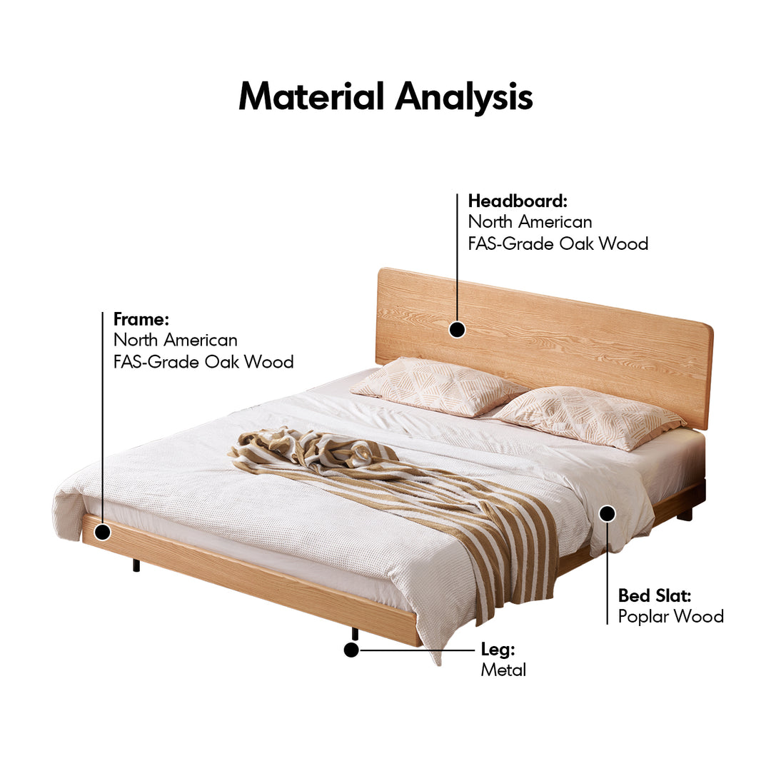 Scandinavian Oak Wood Headboard Adjustable Floating Bed NORA