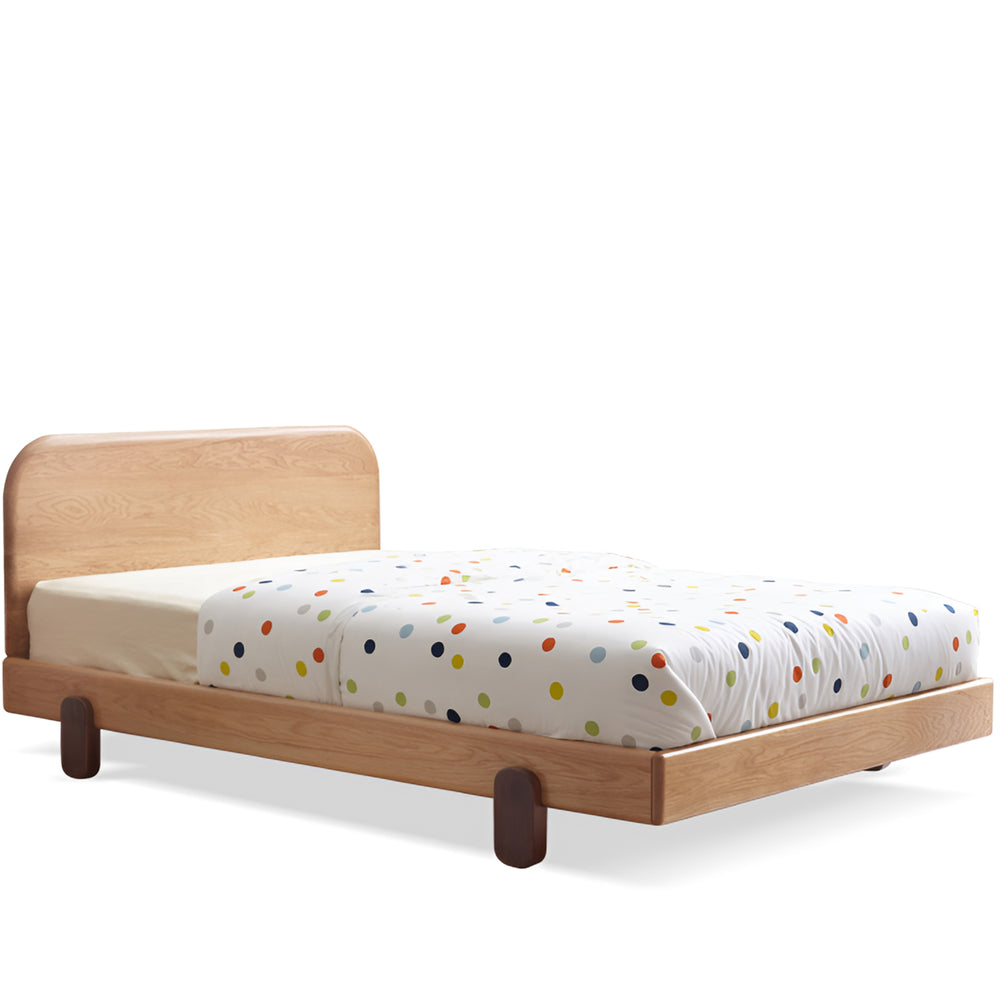 Scandinavian oak wood kids bed peblo in white background.