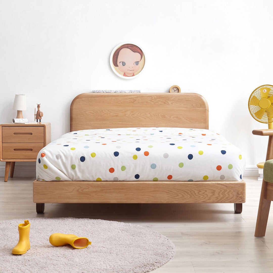 Scandinavian oak wood kids bed peblo primary product view.