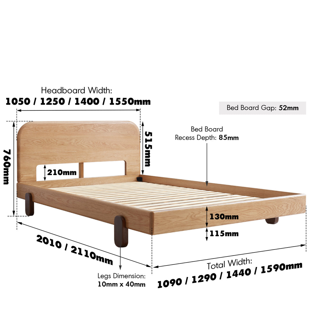 Scandinavian oak wood kids bed peblo size charts.