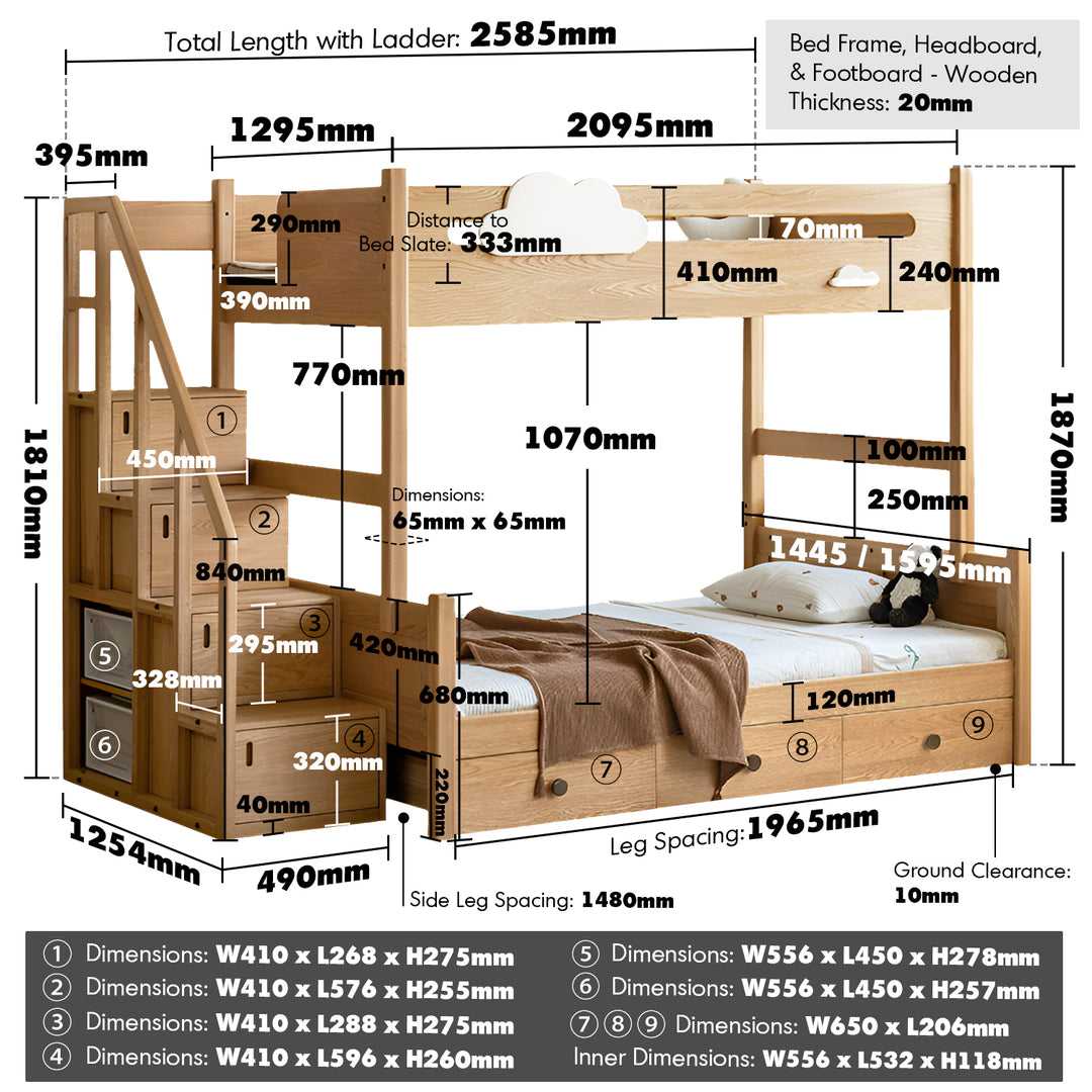 Scandinavian oak wood kids bunk bed with storage staircase and bottom drawers cloud size charts.