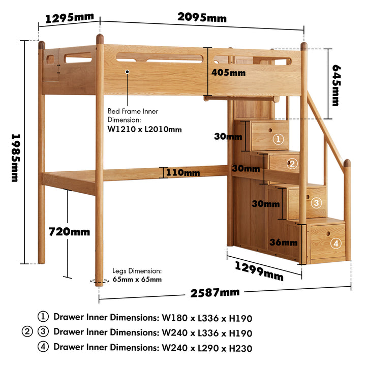 Scandinavian oak wood kids bunk bed with storage staircase stepup size charts.