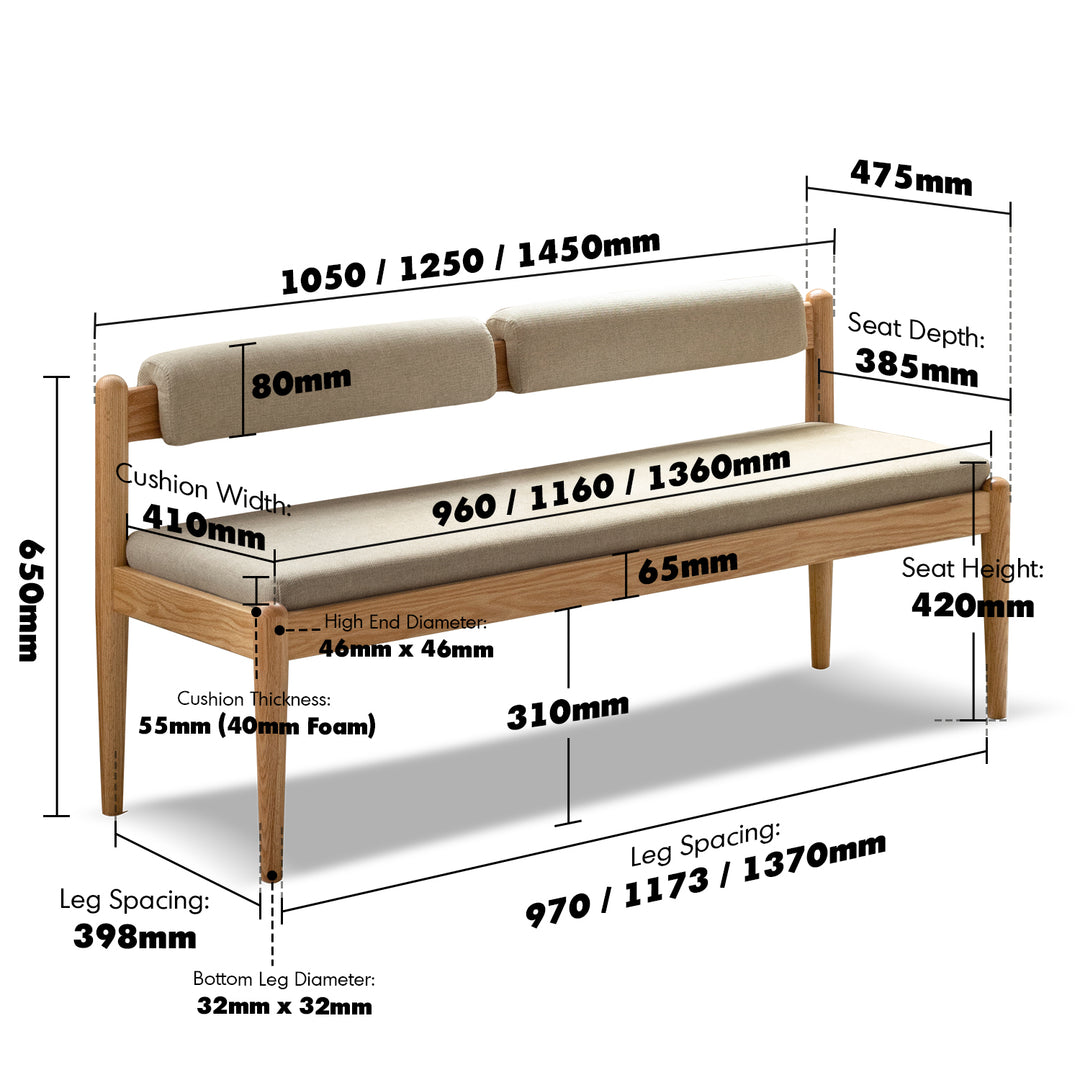 Scandinavian oak wood mixed weave fabric dining bench pillar size charts.