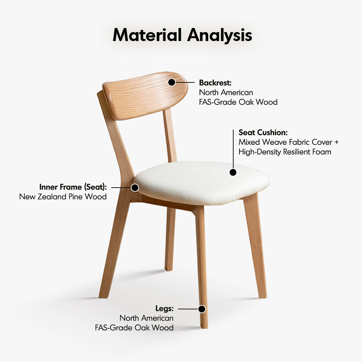 Scandinavian oak wood mixed weave fabric cover removable dining chair breeze detail 7.
