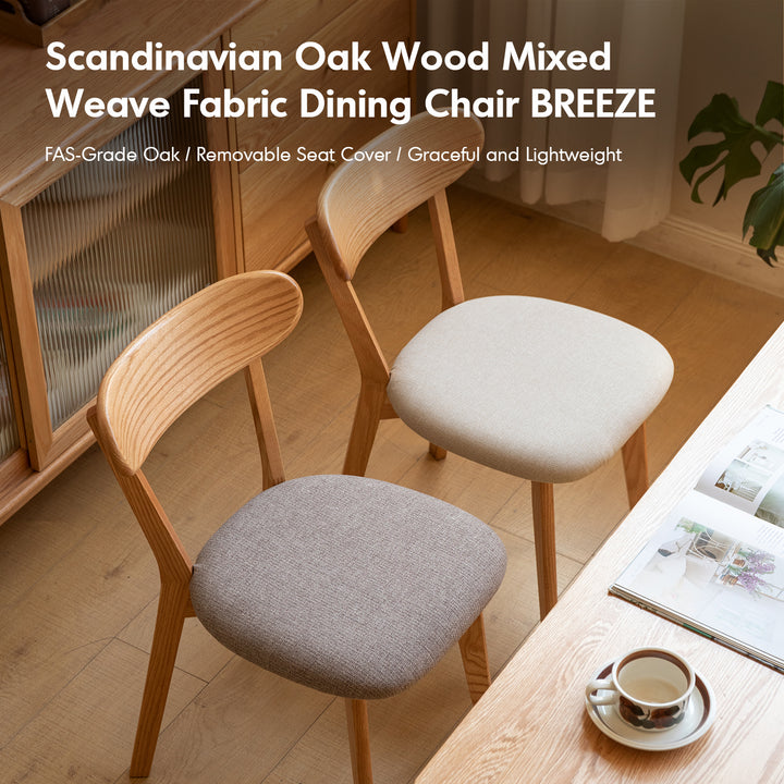 Scandinavian oak wood mixed weave fabric dining chair breeze in real life style.