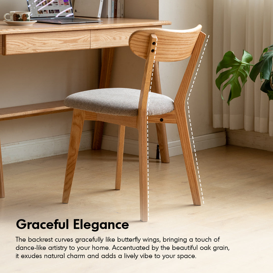 Scandinavian oak wood mixed weave fabric dining chair breeze in details.