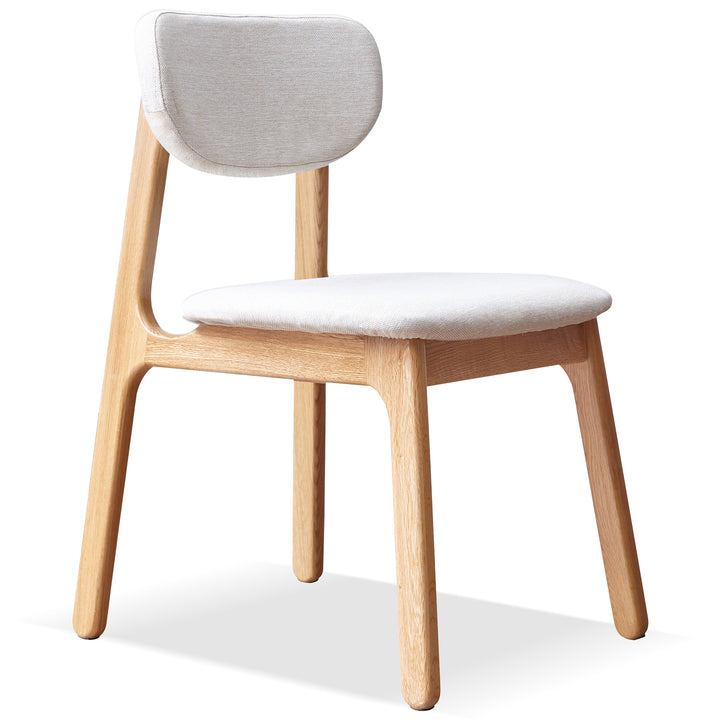 Scandinavian oak wood mixed weave fabric dining chair nest in white background.