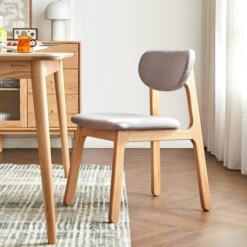 Scandinavian oak wood mixed weave fabric dining chair nest primary product view.