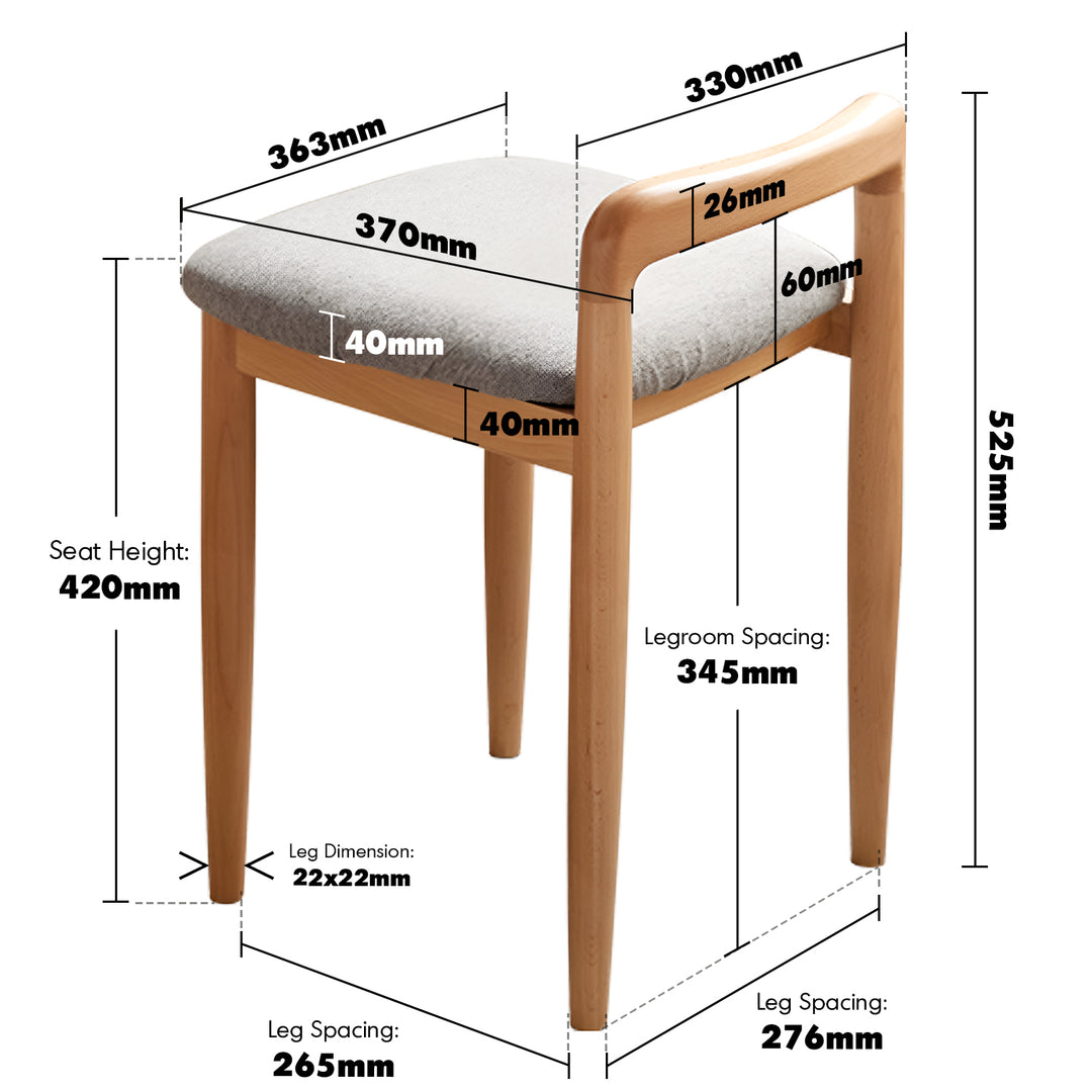 Scandinavian oak wood mixed weave fabric dressing chair loop size charts.