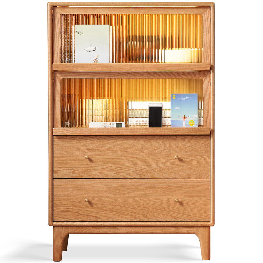 Scandinavian Oak Wood Moru Glass Chest Of Drawers Cabinet GLOW