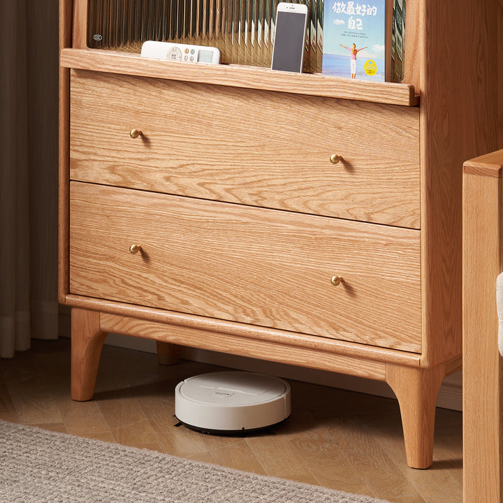 Scandinavian oak wood moru glass chest of drawers cabinet glow detail 8.