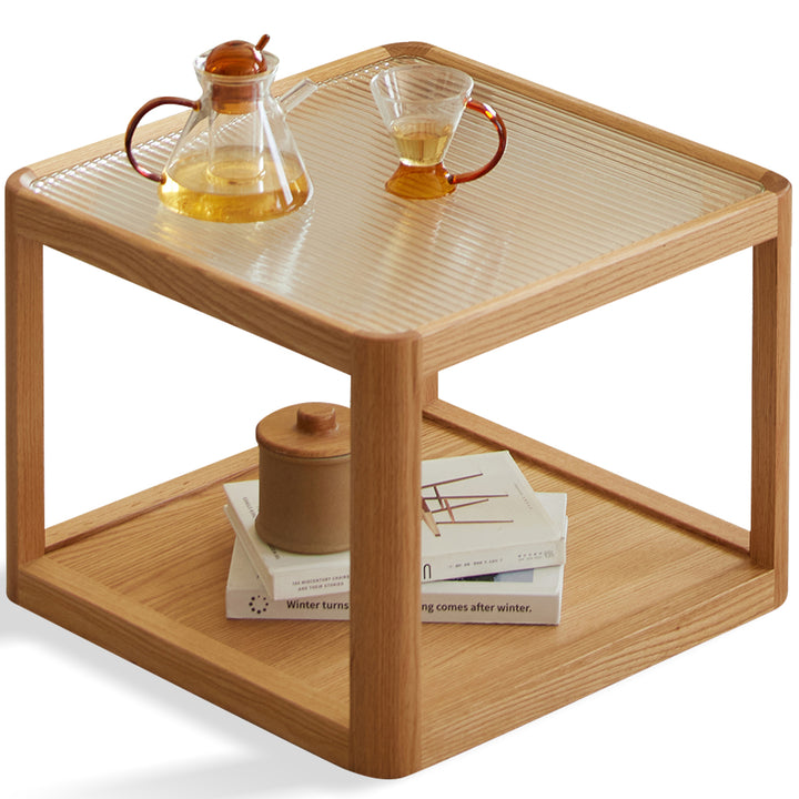 Scandinavian oak wood moru glass coffee table set glint detail 7.