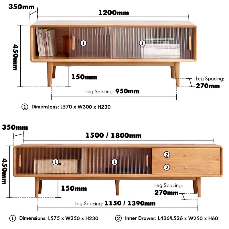 Scandinavian oak wood moru glass tv console vista size charts.