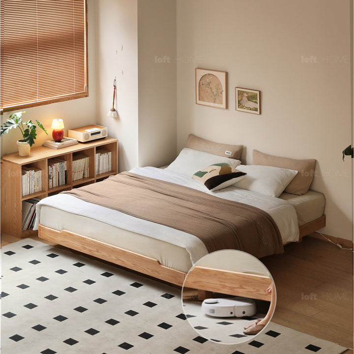 Scandinavian oak wood platform bed eden in still life.