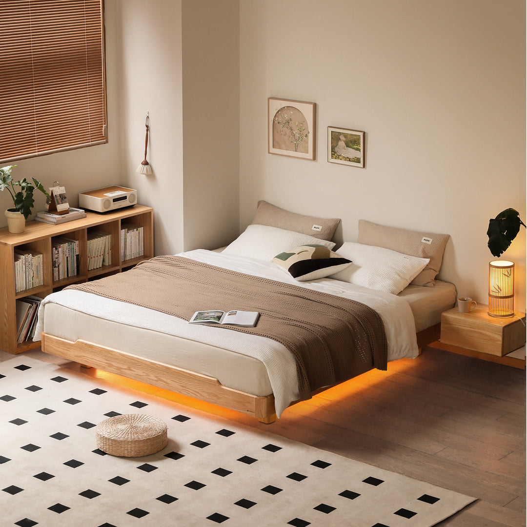 Scandinavian oak wood platform bed eden primary product view.