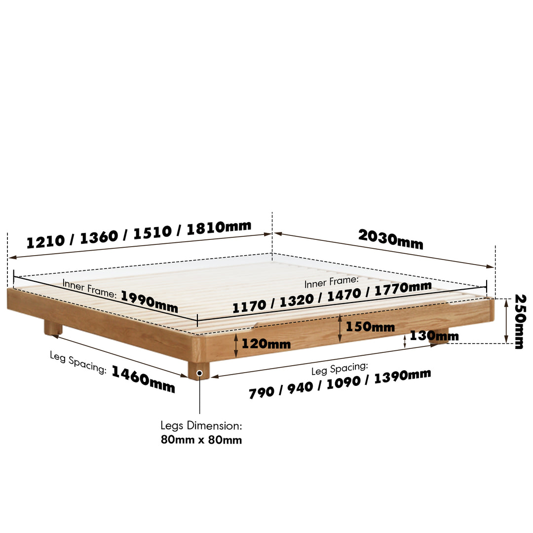 Scandinavian oak wood platform bed eden size charts.