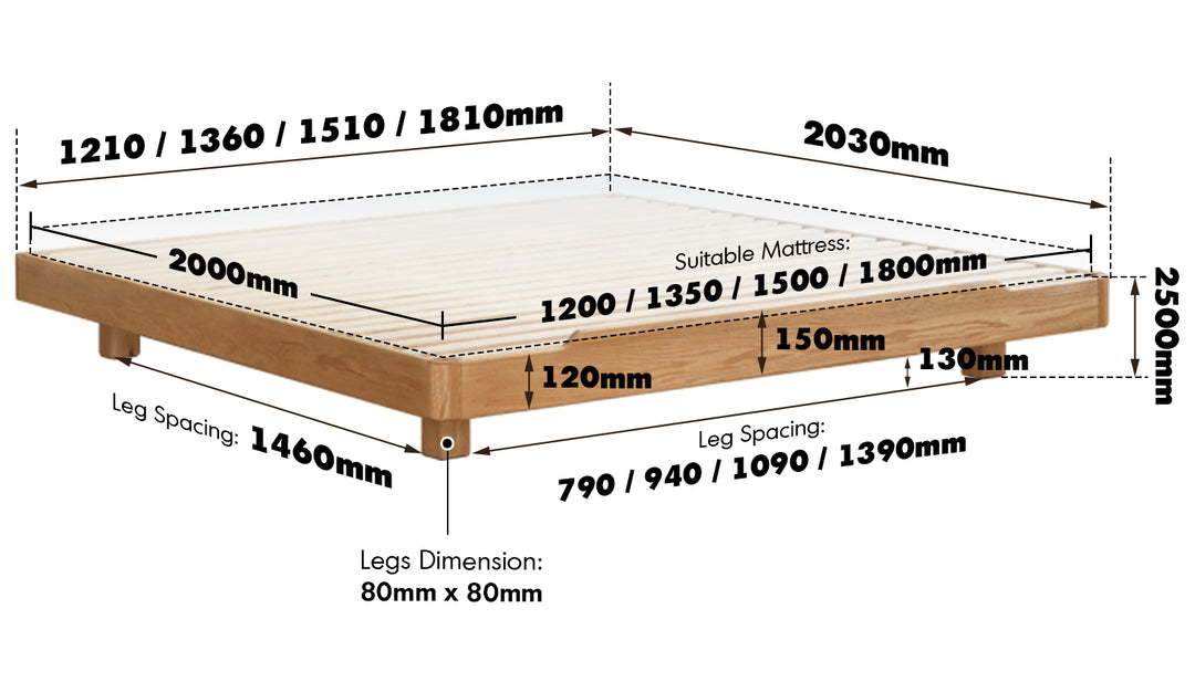 Scandinavian Oak Wood Platform Bed EDEN