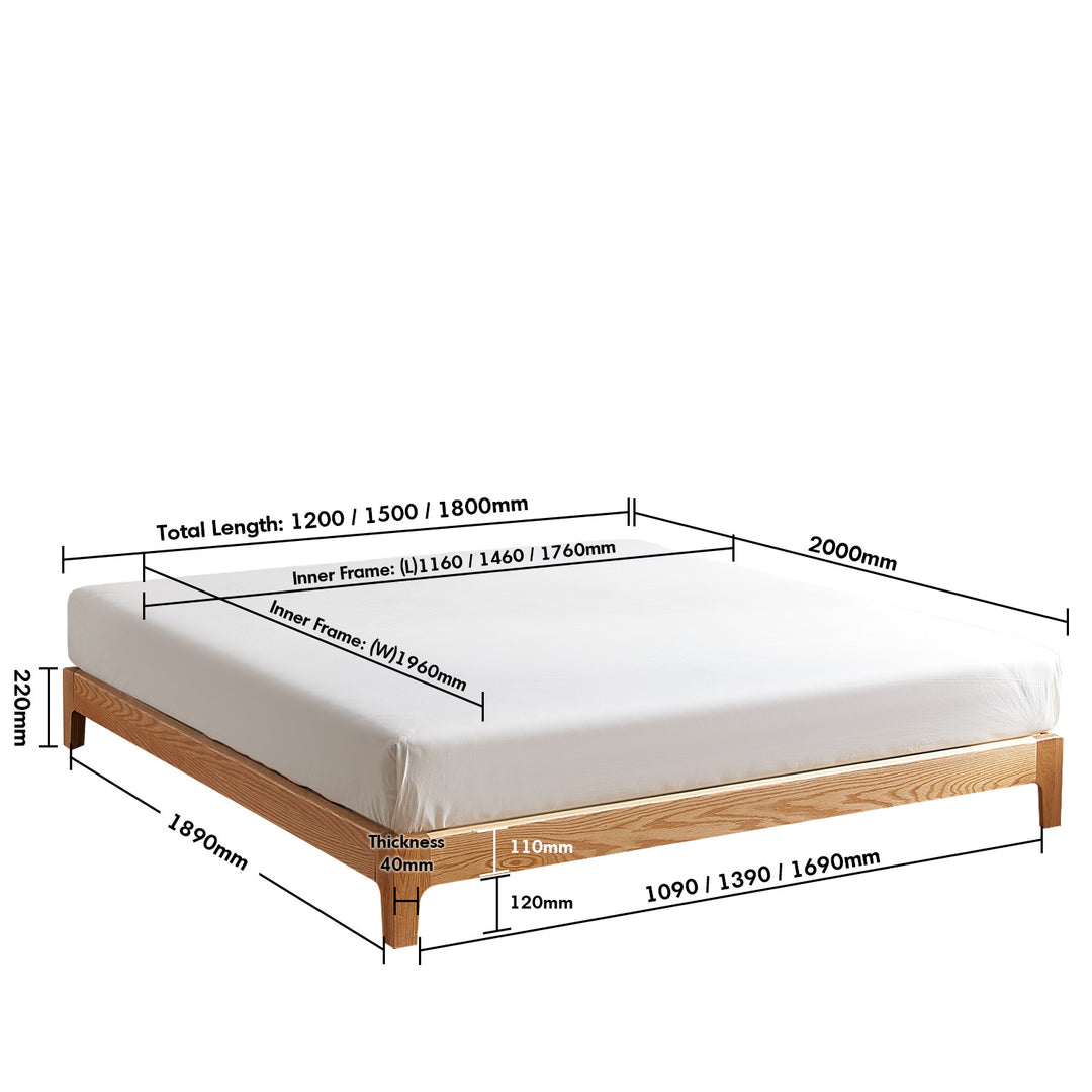 Scandinavian oak wood platform bed etude size charts.