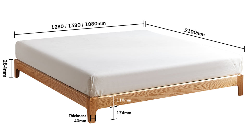 Scandinavian Oak Wood Platform Bed ETUDE Size Chart