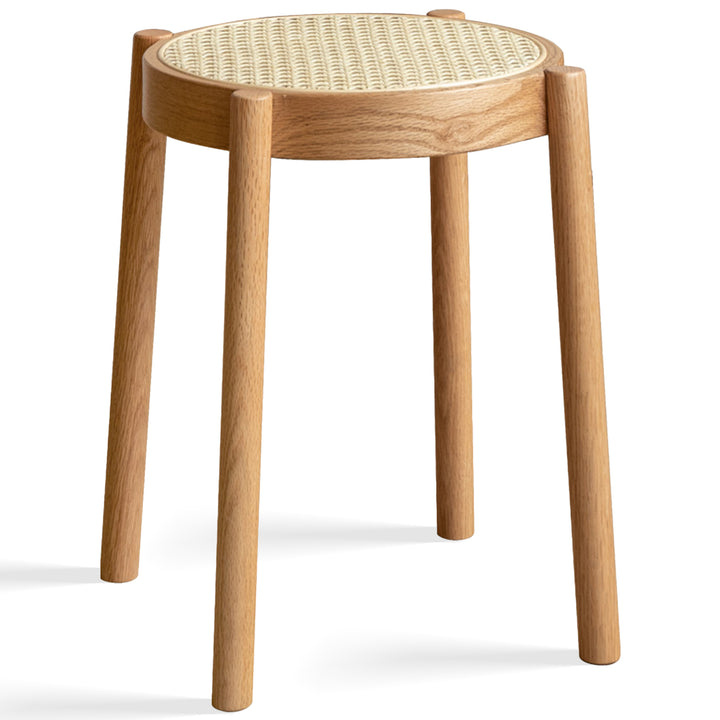 Scandinavian oak wood rattan dining stool tova in white background.