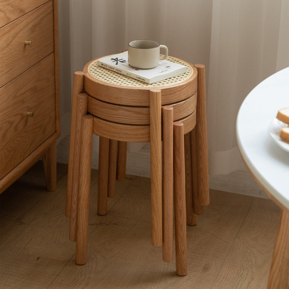 Scandinavian oak wood rattan dining stool tova primary product view.