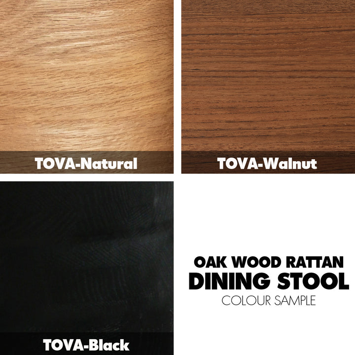 Scandinavian oak wood rattan dining stool tova color swatches.