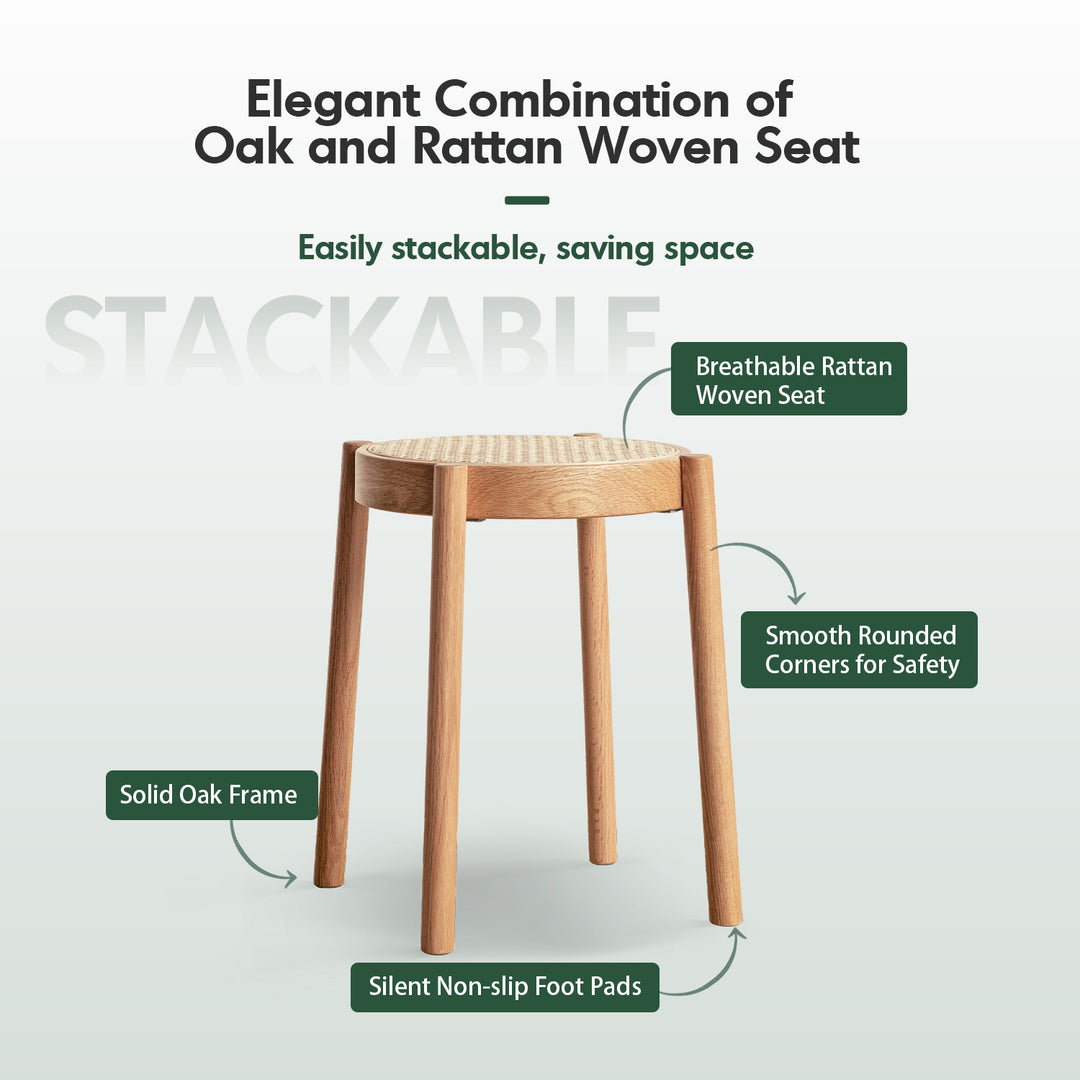 Scandinavian oak wood rattan dining stool tova material variants.