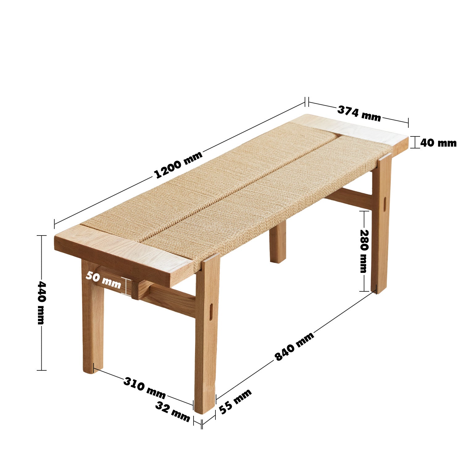 Scandinavian Oak Wood Woven Rope Dining Bench ORA – LOFT HOME