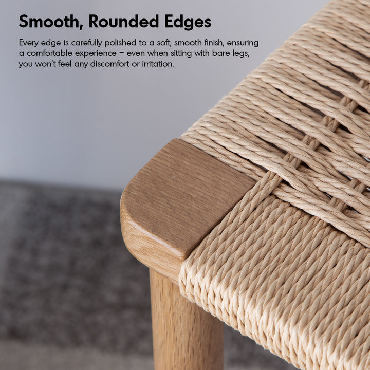 Scandinavian oak wood rope woven oak bar chair ora in panoramic view.