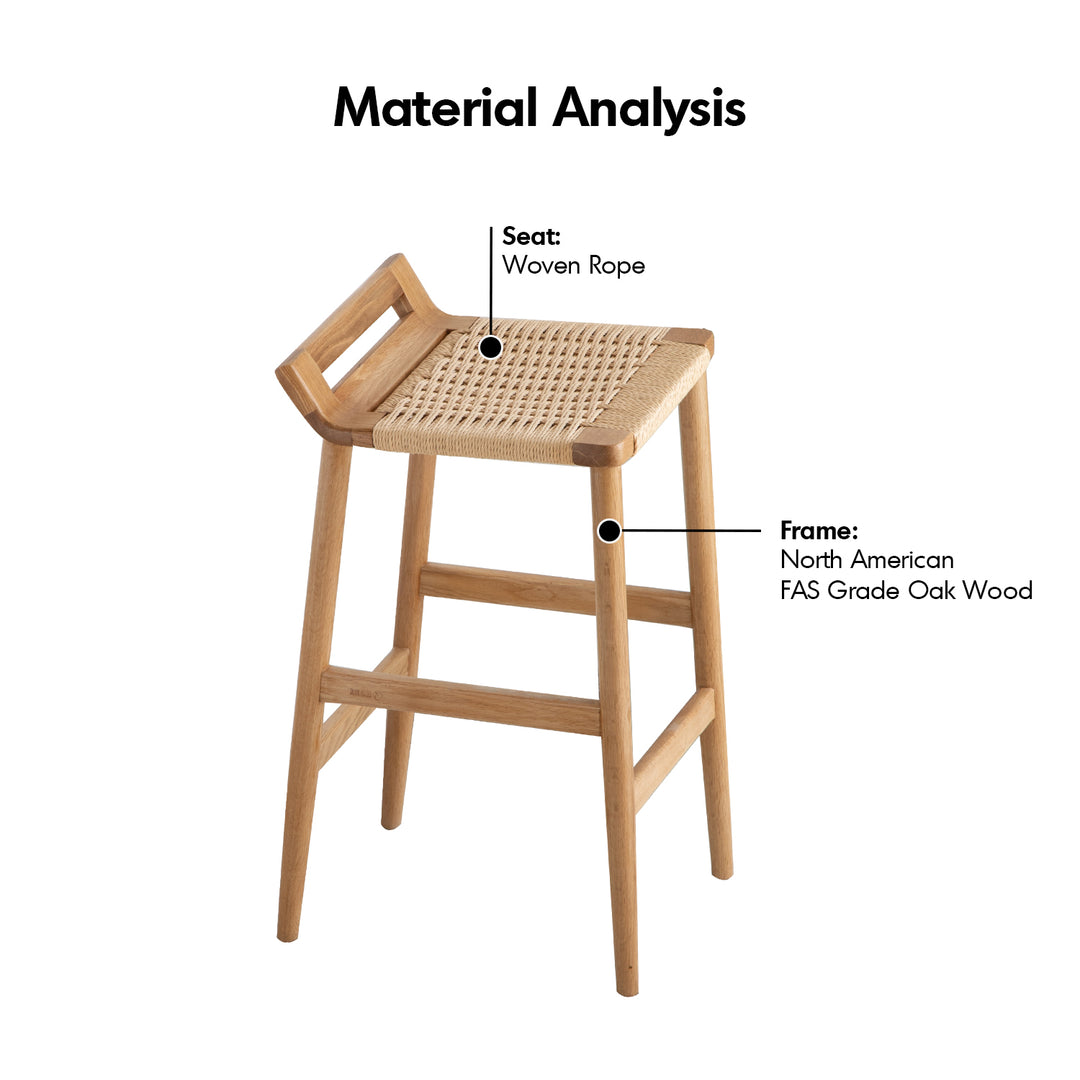 Scandinavian oak wood rope woven oak bar chair ora layered structure.