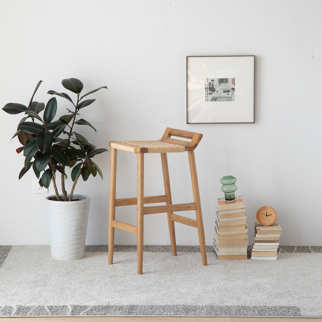 Scandinavian oak wood rope woven oak bar chair ora detail 3.