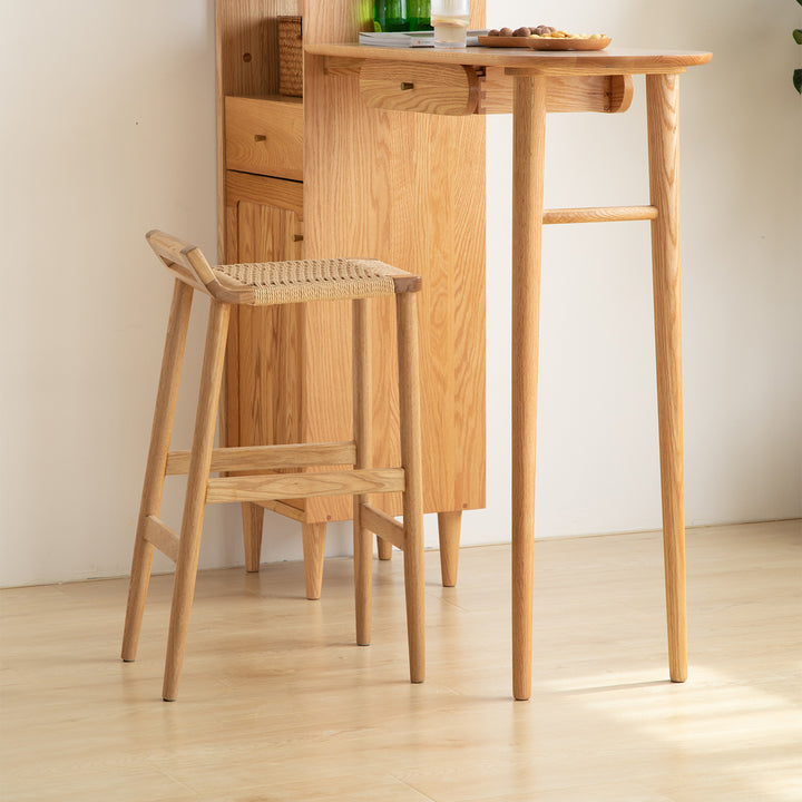 Scandinavian oak wood rope woven oak bar chair ora primary product view.