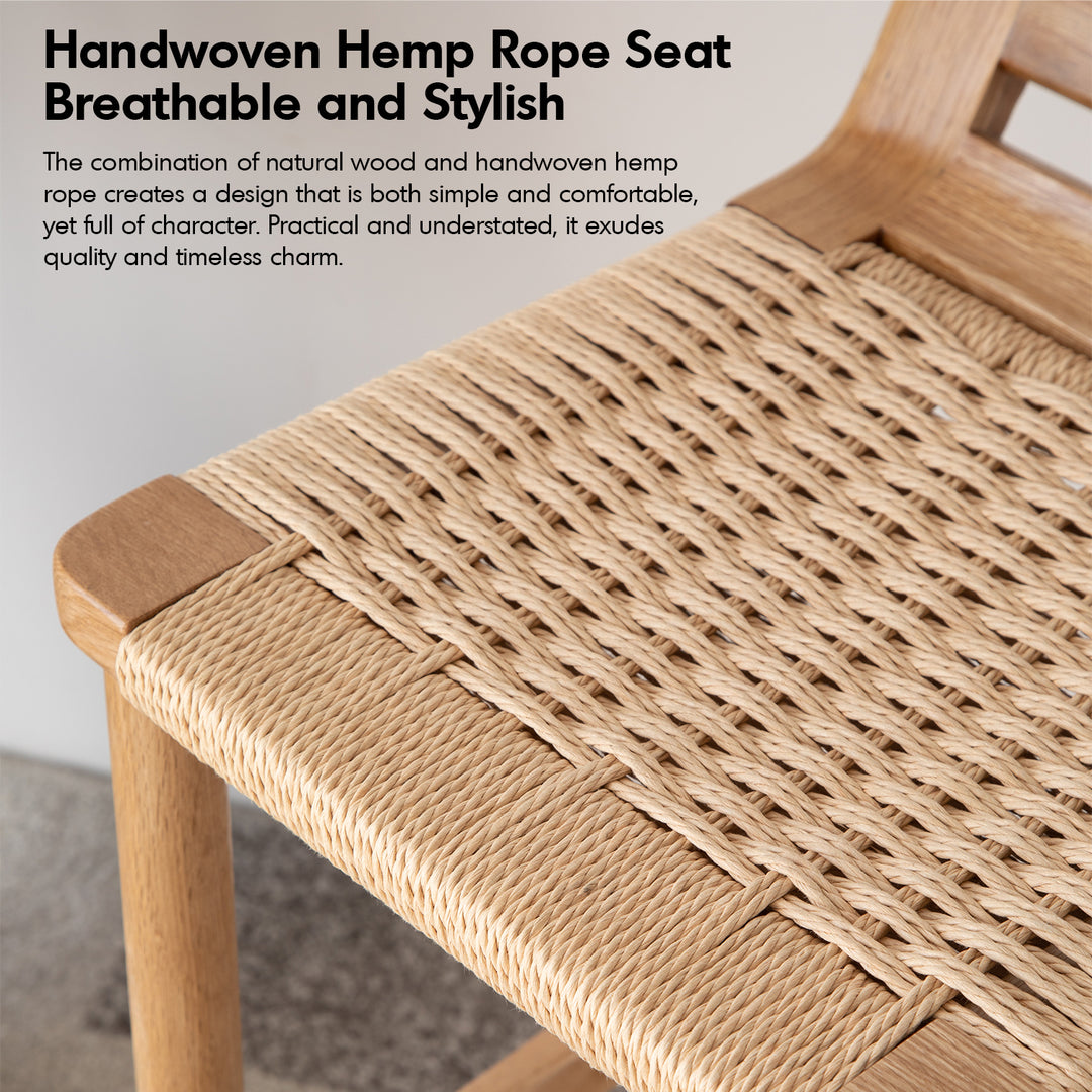 Scandinavian oak wood rope woven oak bar chair ora with context.