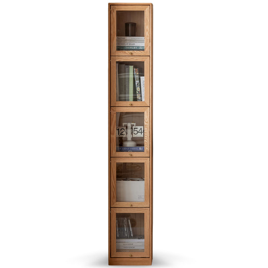 Scandinavian oak wood side cabinet slimcab in white background.