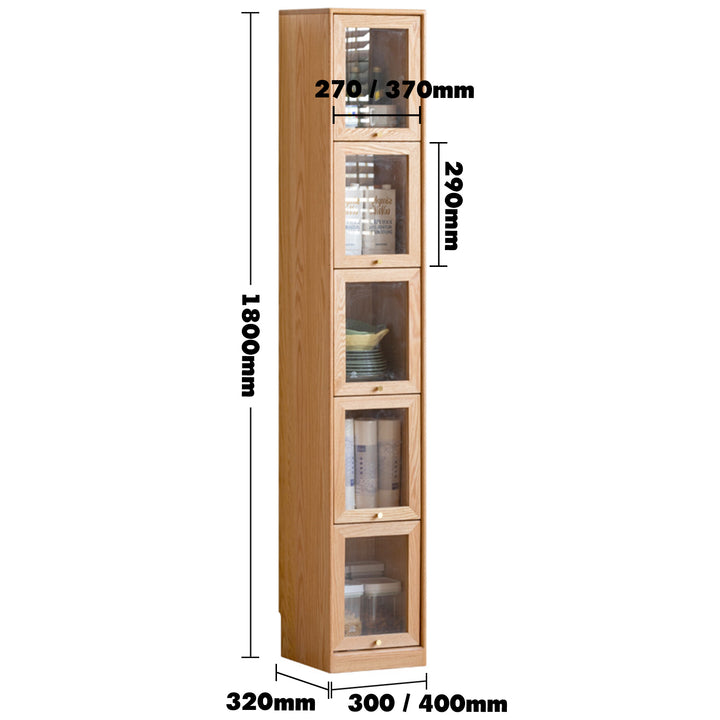 Scandinavian oak wood side cabinet slimcab size charts.